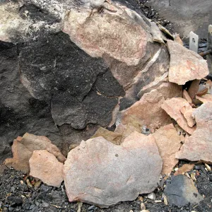 Sandstone boulder exfoliation caused by the Jesusita Fire
