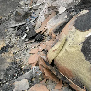 Sandstone boulder exfoliating after the Jesusita Fire