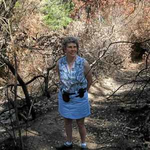 Ingrid Kaper along Woodland Trail after the Jesusita Fire