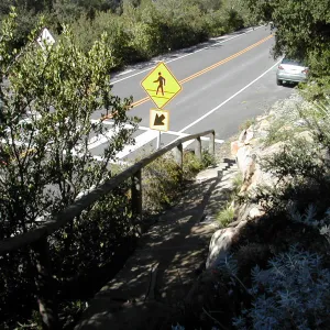 path to Mission Canyon Road from Porter Loop Trail, crosswalk