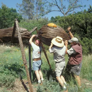 Dave Rogers, Jay Kendal and Geege Ostroff installing a giant ant in the Meadow, Big Bugs