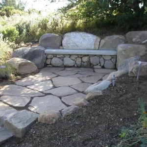 stone bench and steps on Porter Trail, Conner Bench