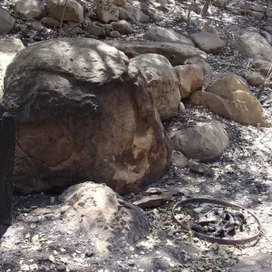 charred remains of trash cans at the Picnic Area, after the Jesusita Fire
