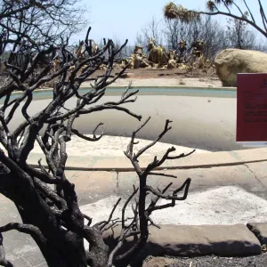 red tag at the Gane/lotterhose site swimming pool location, after the Jesusita Fire