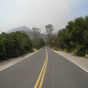 view of smoke from Jesusita Fire, Mission Canyon Road, day 4, 2:20 PM