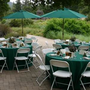 Bliss Luncheon, tables set up on the Blaksley Boulder patio