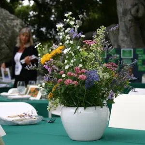 Bliss Luncheon, on the Blaksley Boulder patio, floral arrangement