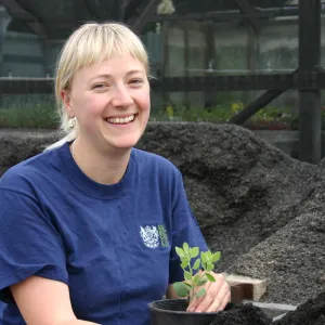 Lucy, Potting up plants at the Hort Unit