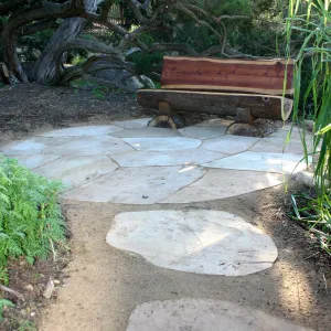new wood log bench in the Meadow