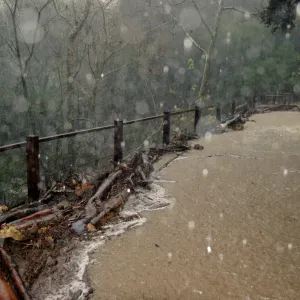 flood and storm debris at Mission Dam, Mission Creek