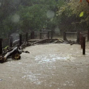 flood and storm debris at Mission Dam, Mission Creek