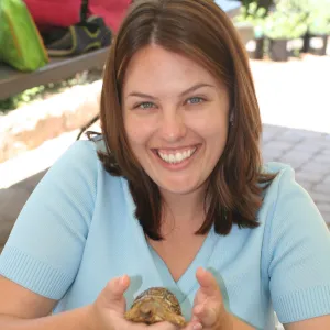 Shakira Miracle with a tiny tortoise, SBBG Summer Nature Camp, 2006