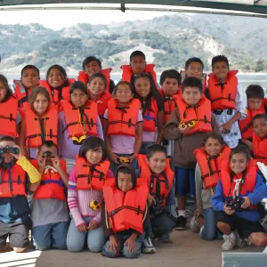 kids in life jackets, Lake Casitas, SBBG education tours, 2005-2006