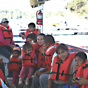 kids in life jackets, Lake Casitas, SBBG education tours, 2005-2006