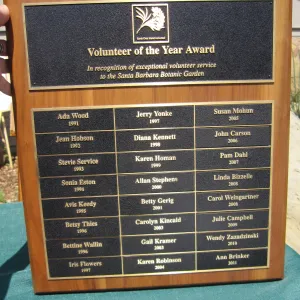 Volunteer of the Year perpetual plaque, SBBG Volunteer Luncheon, 2011