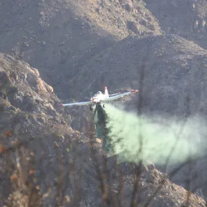 hydromulching by airplane, Santa Ynez mountains, after the Jesusita Fire, 2009