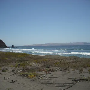Christy Beach on west end of island with view to Santa Rosa Island, SBBG Field Trip to Santa Cruz Island, 2011