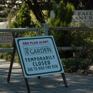 Red Flag Alert signs at Garden entrance
