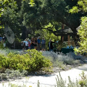 Joan Evans with visitors at the Garden Entrance, SBBG Community Free Day, October 16 2011