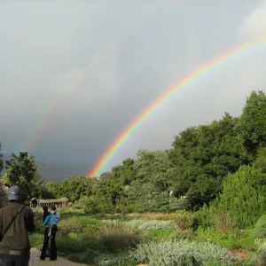 double rainbow over the Meadow, family in photo, SBBG