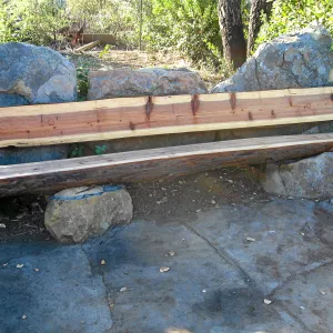 Temporary wood bench to replace burned Mr. and Mrs. William Stratton Porter Bench (bench #64)
