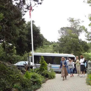 Visitors arriving by bus at Entrance, National Public Gardens Day 2012, SBBG