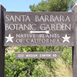 wood sign at entrance to SBBG parking lot, Santa Barbara Botanic Garden, Native Plants of California
