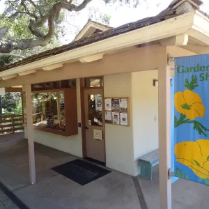 SBBG Gift Shop exterior, poppy banner, North Wing