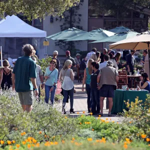 Santa Barbara Beer Garden Event, event guests gathered in the Courtyard