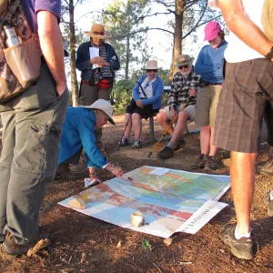 La Cumbre Peak: Sunset on the Sandstone day trip, Susie Bartz uses a Dibblee map to explain the complexity of the geology of Santa Barbara County