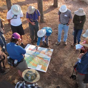 La Cumbre Peak: Sunset on the Sandstone day trip, Susie Bartz uses a Dibblee map to explain the complexity of the geology of Santa Barbara County