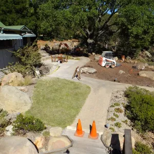 Home Demonstration Garden Renovation, view 28, looking east from deck, demolition progress