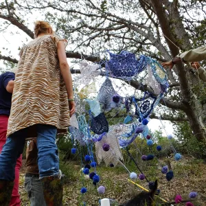 Dormant Dreams Yarn Blast, Rain Funnel Installation