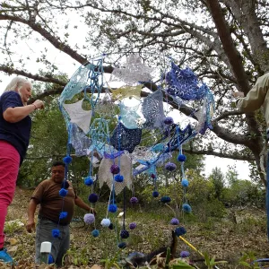 Dormant Dreams Yarn Blast, Rain Funnel Installation