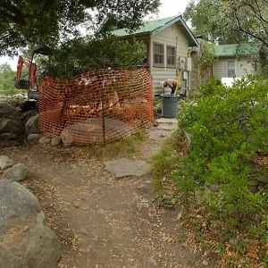 Home Demonstration Garden Renovation, view 5, panorama of northeast side of Cottage