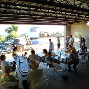 Pritzlaff Conservation Center Construction, Exhibit Room, looking southwest, Staff Tour and Pizza Party