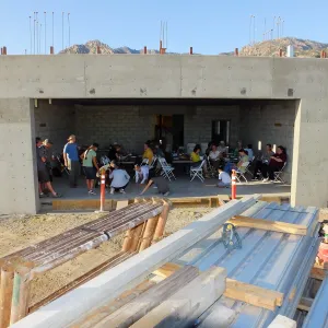Pritzlaff Conservation Center Construction, south wall, Staff Tour and Pizza Party