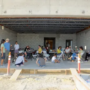 Pritzlaff Conservation Center Construction, south wall, Staff Tour and Pizza Party