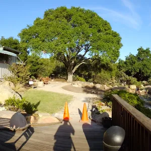 Home Demonstration Garden Renovation, view 26, panorama from deck
