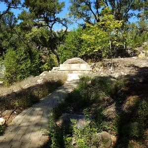 Wooded Dell site preparation, panorama with Campbell Bridge and Campbell Bench