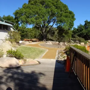 Home Demonstration Garden Renovation, view 26, panorama from deck