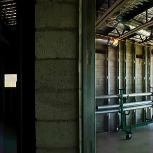 Pritzlaff Conservation Center Construction, panorama at interior entrance to Exhibit Room