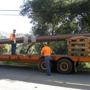 Bridge supports for Campbell Bridge being brought in on Tunnel Road
