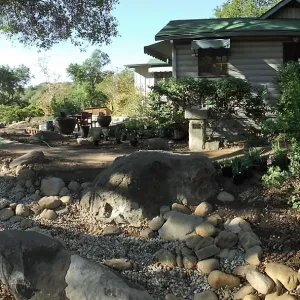 Home Demonstration Garden Renovation, view 9, panorama of east side of Cottage, first day of replanting work