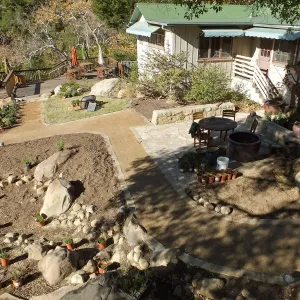 Home Demonstration Garden Renovation, view 16, looking towards southeast corner of Cottage, first day of replanting work