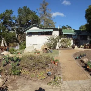 Home Demonstration Garden Renovation, view 21, panorama of south side of Cottage, first day of replanting work