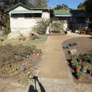 Home Demonstration Garden Renovation, view 22, south side of Cottage, first day of replanting work