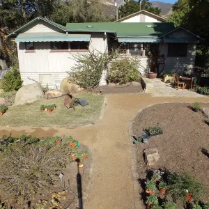 Home Demonstration Garden Renovation, view 23, south side of Cottage, first day of replanting work