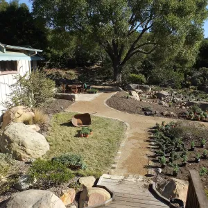 Home Demonstration Garden Renovation, view 28, looking east from deck, first day of replanting work
