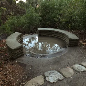 Water in Elizabeth Cargill Hall Spiral Bench after rainfall